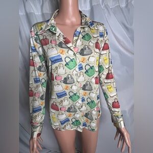 Adele Altman Vintage Button Down Purse Print Feminine Blouse Size L